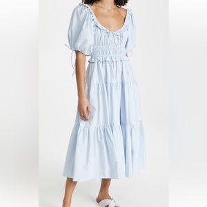 En Saison blue poplin tiered midi dress size small NWT